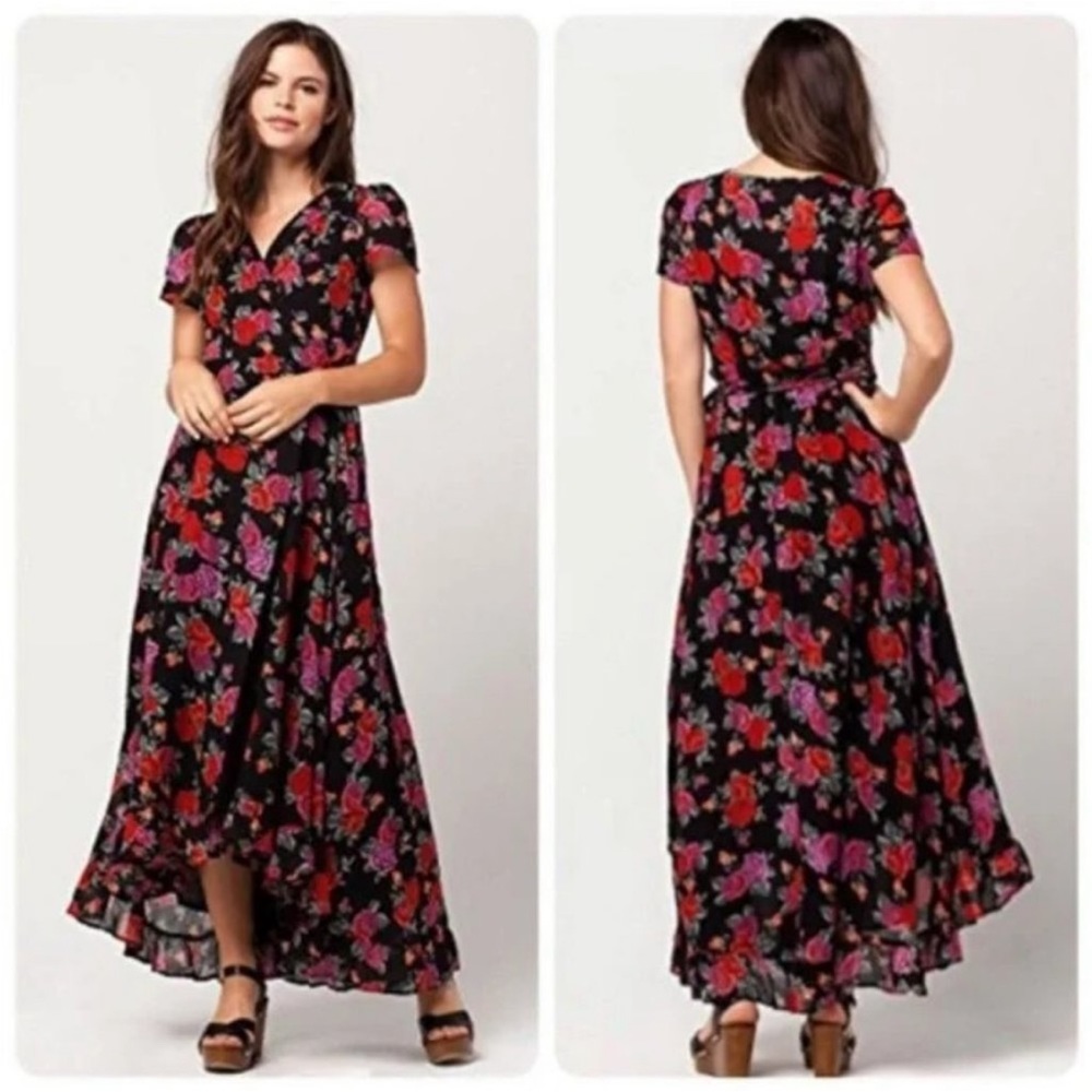 Patrons of Peace black,red,pink small floral print flowing cotton dress.